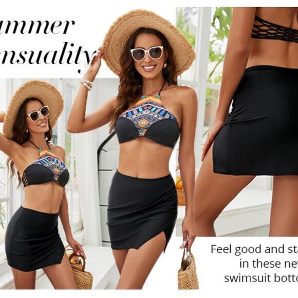 Swim skirt bottoms for women/teen girls coverup‎ side split -black, sz medium - Picture 1 of 4
